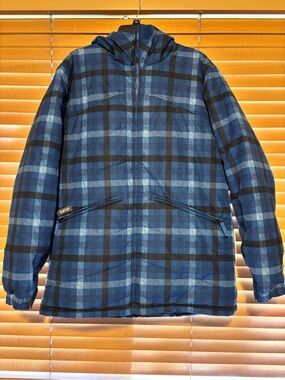 Burton Blue Plaid Hooded Puffer Jacket